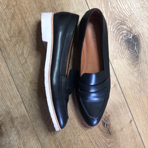 Wayne Flex Black Leather Loafers w/White Soles 6M - Picture 1 of 6